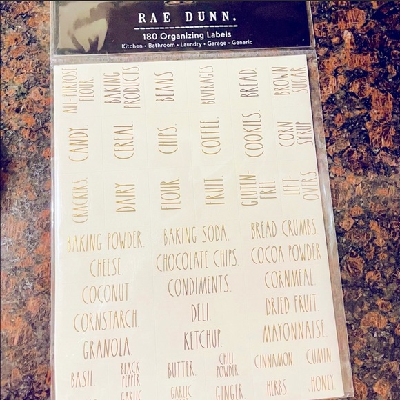 Rae Dunn Other - Rae Dunn 180 Organizing Label Stickers w/ Gold Metallic Letters